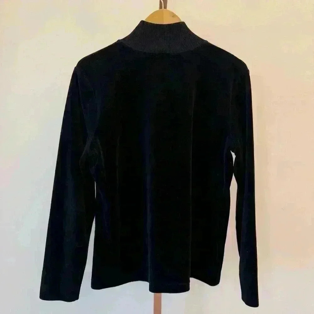 Lauren Ralph Lauren Women's Petite Velour Full Zip Jacket Black L - Picture 7 of 10